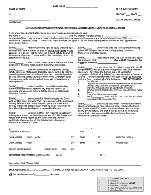 Texas Driving Safety Course Affidavit