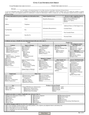 Civil Case Information Sheet