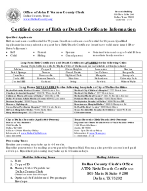 Dallas County Birth or Death Certificate Request