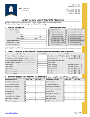 Airport General Liability Insurance Application