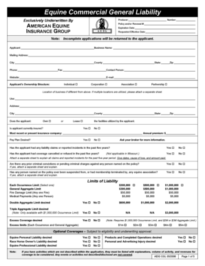 Equine Commercial General Liability Application