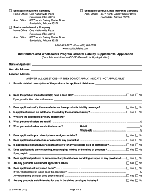 Scottsdale Insurance General Liability Supplemental Application