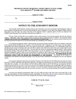 Wage Garnishment Notice to Judgment Debtor
