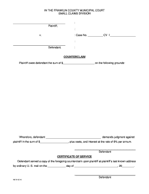 Ohio Small Claims Counterclaim Form