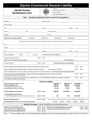 Equine Commercial General Liability Application