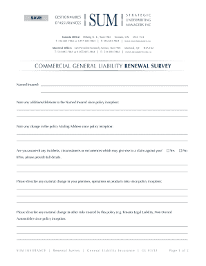 Commercial General Liability Renewal Survey