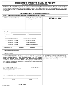 Candidate’s Affidavit in Lieu of Report