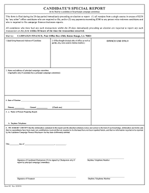 Louisiana Campaign Finance Special Report Form 103