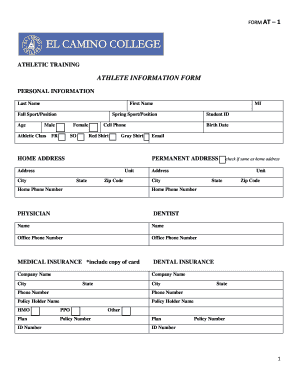 Athletic Training Athlete Information Form