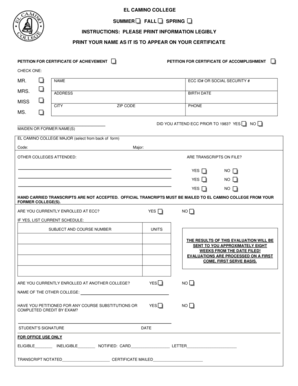 El Camino College Certificate of Achievement Petition