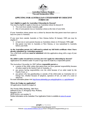 perspektiv løn metodologi Fillable Online thailand embassy gov Australian Embassy Bangkok Visa and  Immigration Office APPLYING FOR AUSTRALIAN CITIZENSHIP BY DESCENT FORM 118  Am I eligible to apply for Australian Citizenship by Descent - thailand