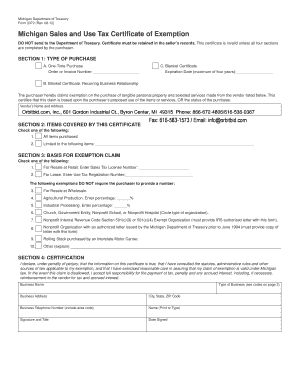 Michigan Sales and Use Tax Certificate of Exemption
