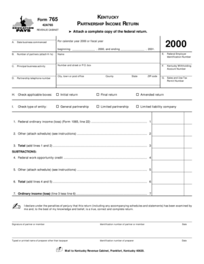 Kentucky Form 765 Partnership Income Return