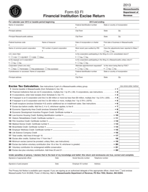 Massachusetts Form 63 FI Financial Institution Excise Return
