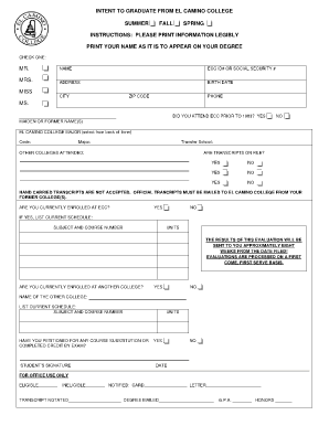 Intent to Graduate Form