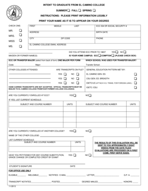 Intent to Graduate Form