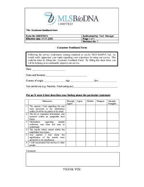 Customer feedback form - MLS BioDNA