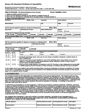 Group Life Insurance Evidence of Insurability