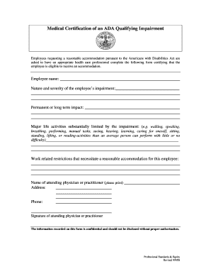 Medical Certification of an ADA Qualifying Impairment
