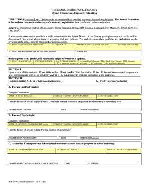 Home Education Annual Evaluation