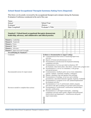 School-Based Occupational Therapist Summary Rating Form