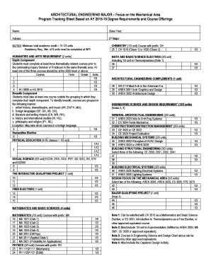 Fillable Online Program Tracking Sheet Based on AY 2015-16 Degree ...