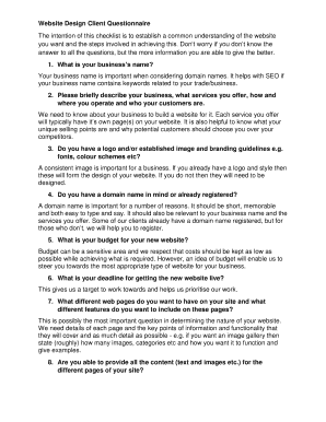 website design questionnaire for clients edit print fill out web design questionnaire for clients