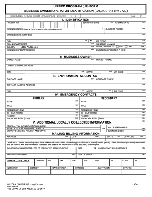 BUSINESS OWNER/OPERATOR IDENTIFICATION (LACoCUPA Form 2730)