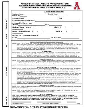 ARCHER HIGH SCHOOL ATHLETIC PARTICIPATION FORM