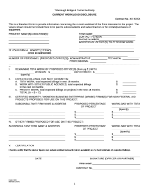 This is a Standard Form to provide information concerning the current workload of the firms interested in the project