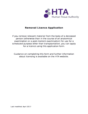 If you remove relevant material from the body of a deceased person (otherwise than in the course of an anatomical examination or a post-mortem examination) for use for a scheduled purpose other than transplantation, you can apply for a