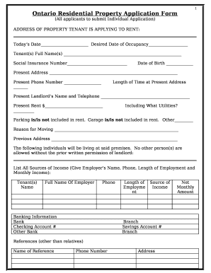 Ontario Residential Property Application Form