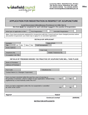 One form MUST be completed for each individual engaged in the practice of Acupuncture