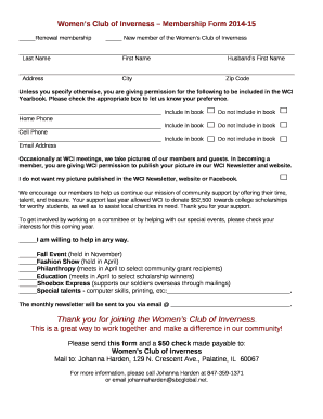 Womens Club of Inverness Membership Form 2014-15