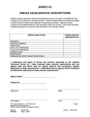 DMHAS ASAM SERVICE DESCRIPTIONS