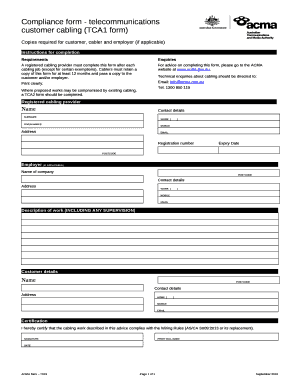 Compliance form - telecommunications