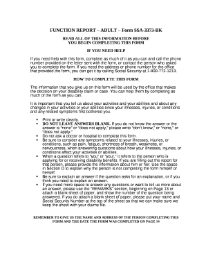 FUNCTION REPORT ADULT Form SSA-3373-BK