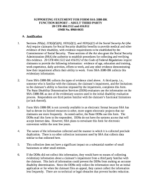 SUPPORTING STATEMENT FOR FORM SSA-3380-BK