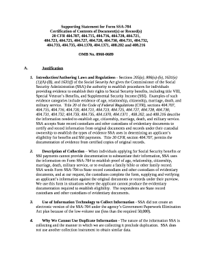 Supporting Statement for Form SSA-704