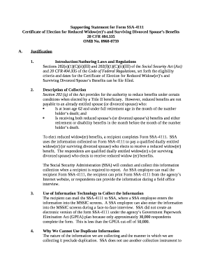 Supporting Statement for Form SSA-4111