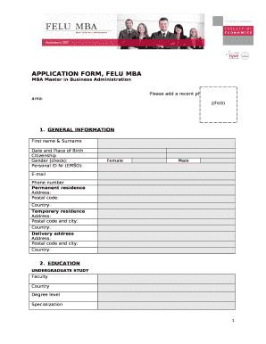 APPLICATION FORM, FELU MBA