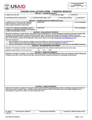 TENURE EVALUATION FORM FOREIGN SERVICE