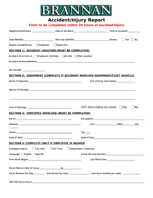 Form to be completed within 24 hours of accident/injury