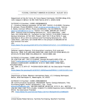 FEDERAL CONTRACT AWARDS IN GEORGIA AUGUST 2015