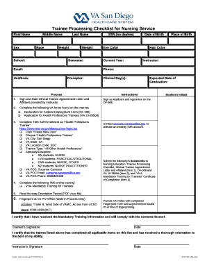Trainee Processing Checklist for Nursing Service
