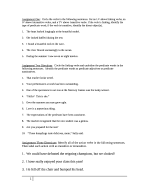 Assignment One:Circle the verbs in the following sentences