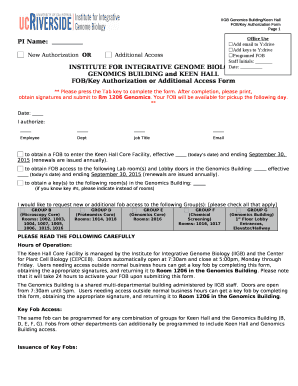 FOB/Key Authorization or Additional Access Form