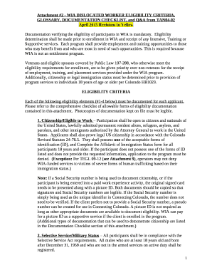 Attachment #2 - WIA DISLOCATED WORKER ELIGIBILITY CRITERIA, GLOSSARY, DOCUMENTATION CHECKLIST, and Q&A from TAN04-02
