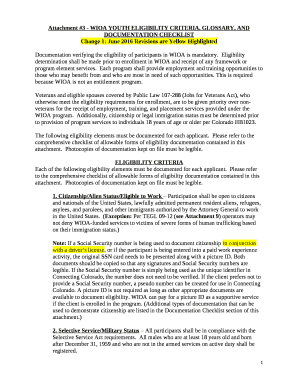 Attachment #3 - WIOA YOUTH ELIGIBILITY CRITERIA, GLOSSARY, AND DOCUMENTATION CHECKLIST