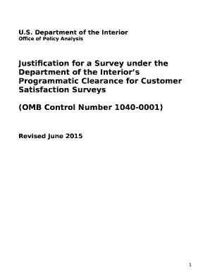 Justification for a Survey under the Department of the Interiors Programmatic Clearance for Customer Satisfaction Surveys